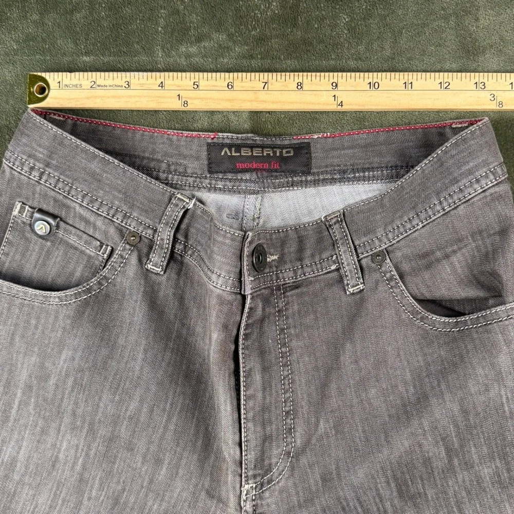 Alberto Stone Modern Fit Jeans Mens 34x34 Grey Brown Light Denim Straight Leg
